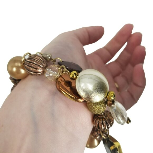 Treska Gold Mixed Metallic Beaded Choker Necklace Earring Bracelet Set Boho - Picture 11 of 12